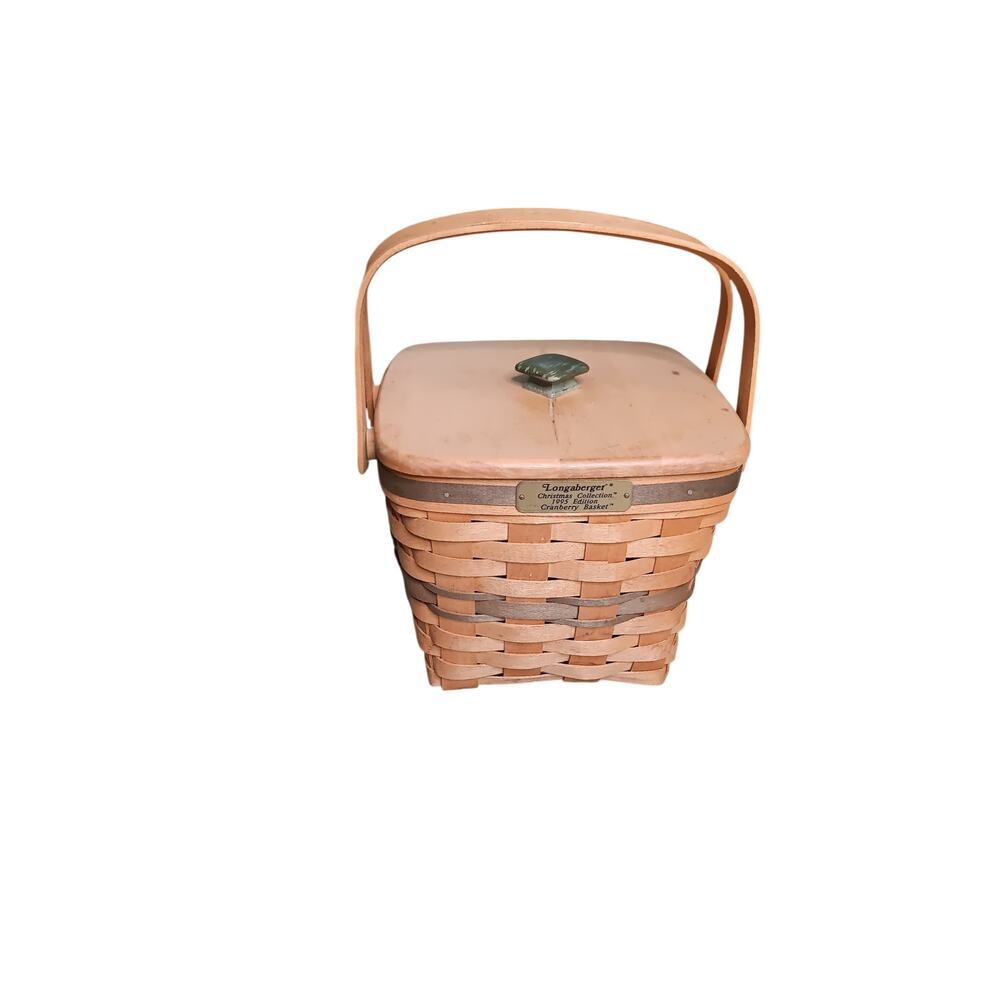 Vintage Longaberger 1995 Christmas Cranberry Basket w Lid Handle Liner USA - Picture 2 of 9
